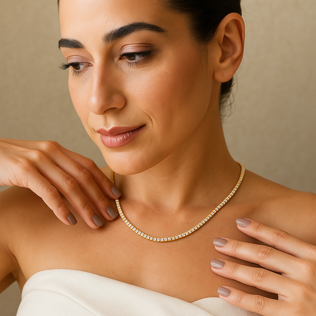 Colar Dourado Chocker Riviera Pedras Brancas