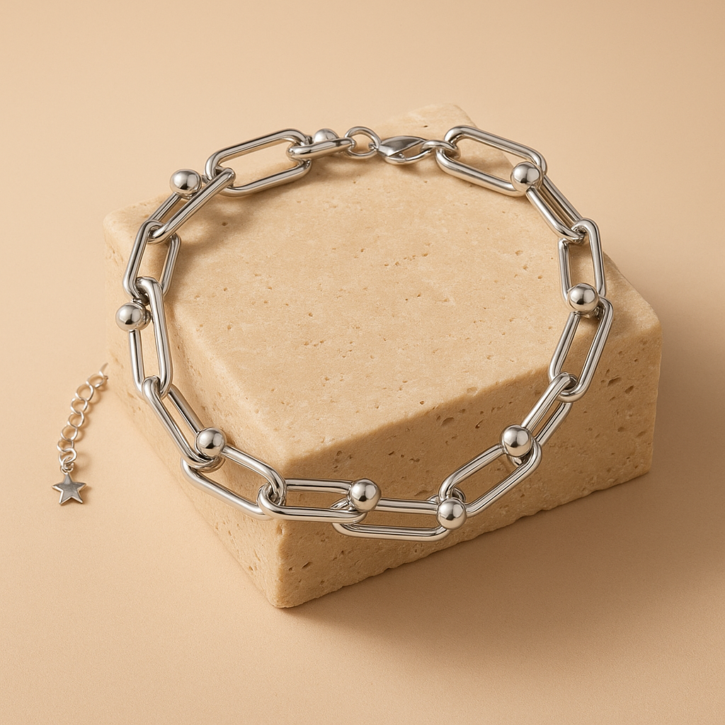 Pulseira Prateada Corrente Elos Largos