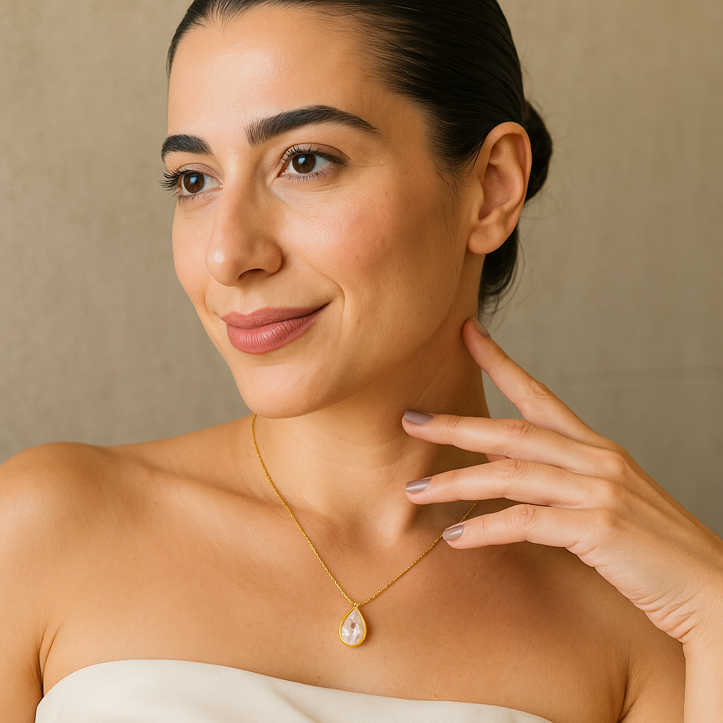 Colar Luar Dourado de Gota em Zircônia