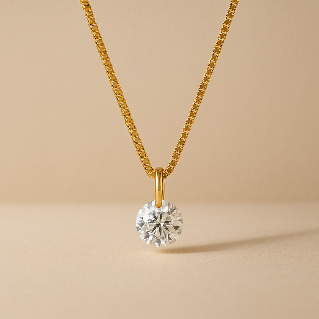 Colar Lumi Dourado Ponto de Luz em Zircônia