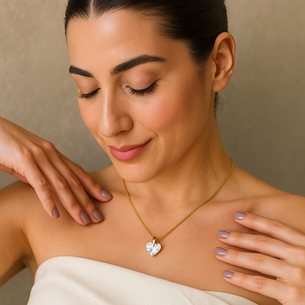 Colar Amore Dourado com Pingente de Coração em Cristal