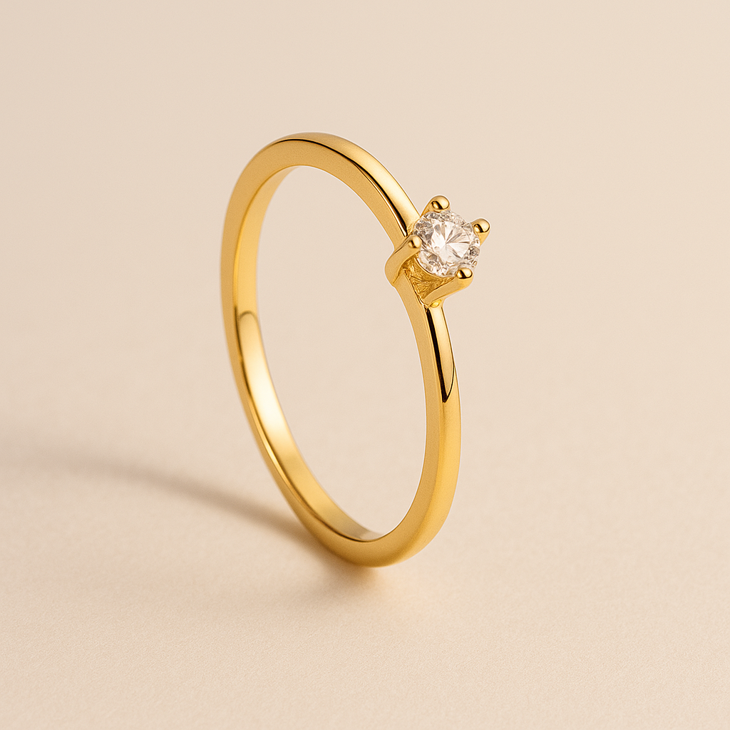 Anel Vivere Solitário Dourado com Zircônia