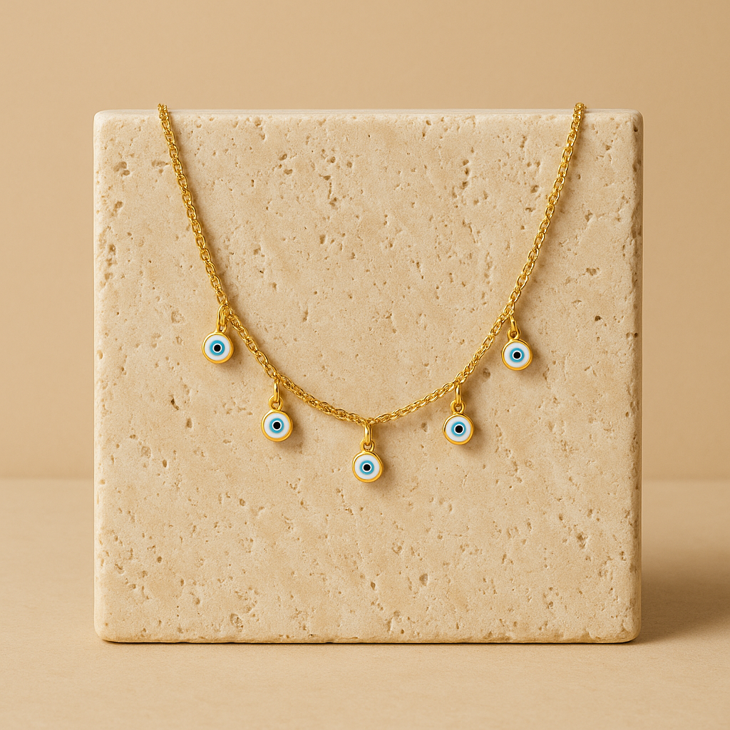 Colar Safira Dourado com Pingente de Olho Grego