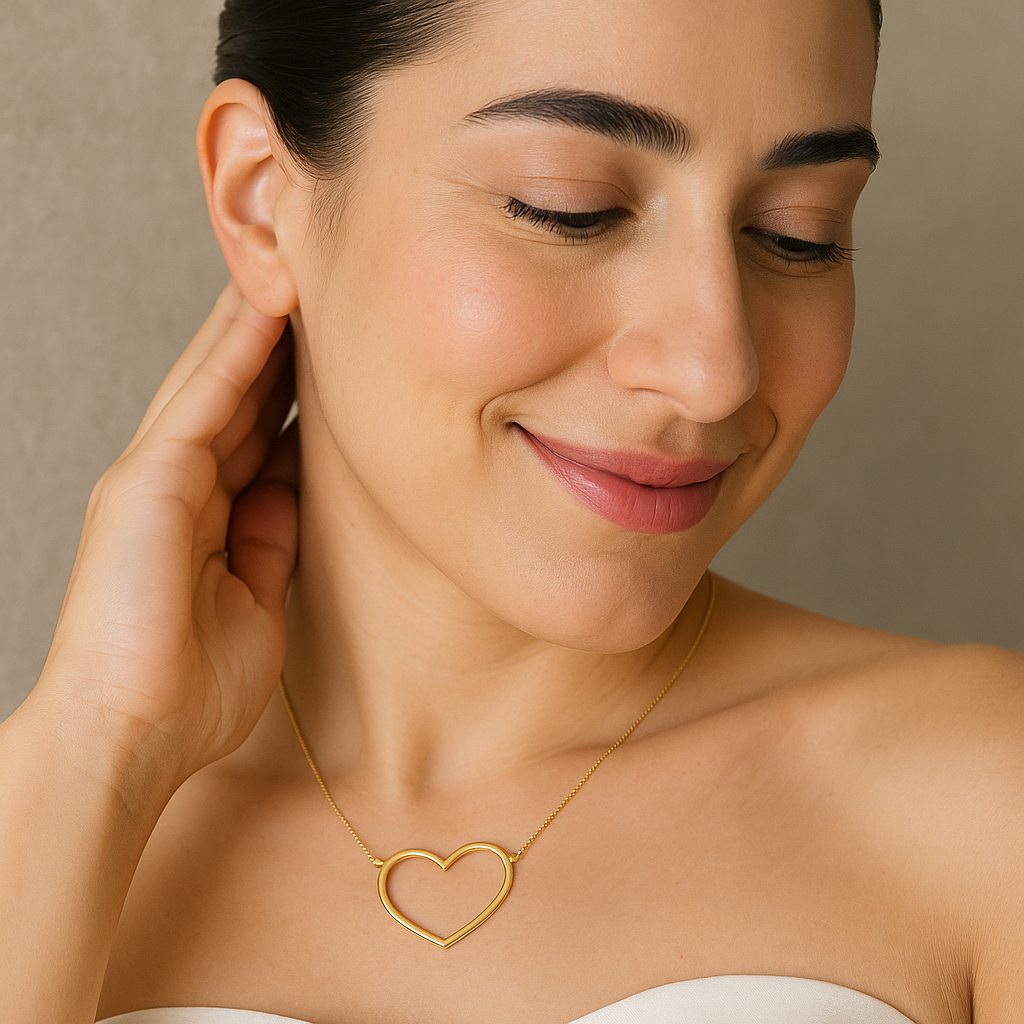 Colar Dourado de Coração Vazado Arco