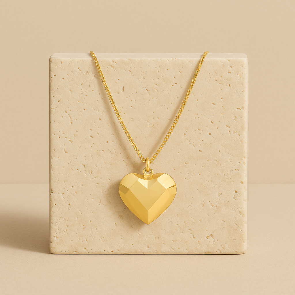 Colar Dourado de Coração Traços Retos