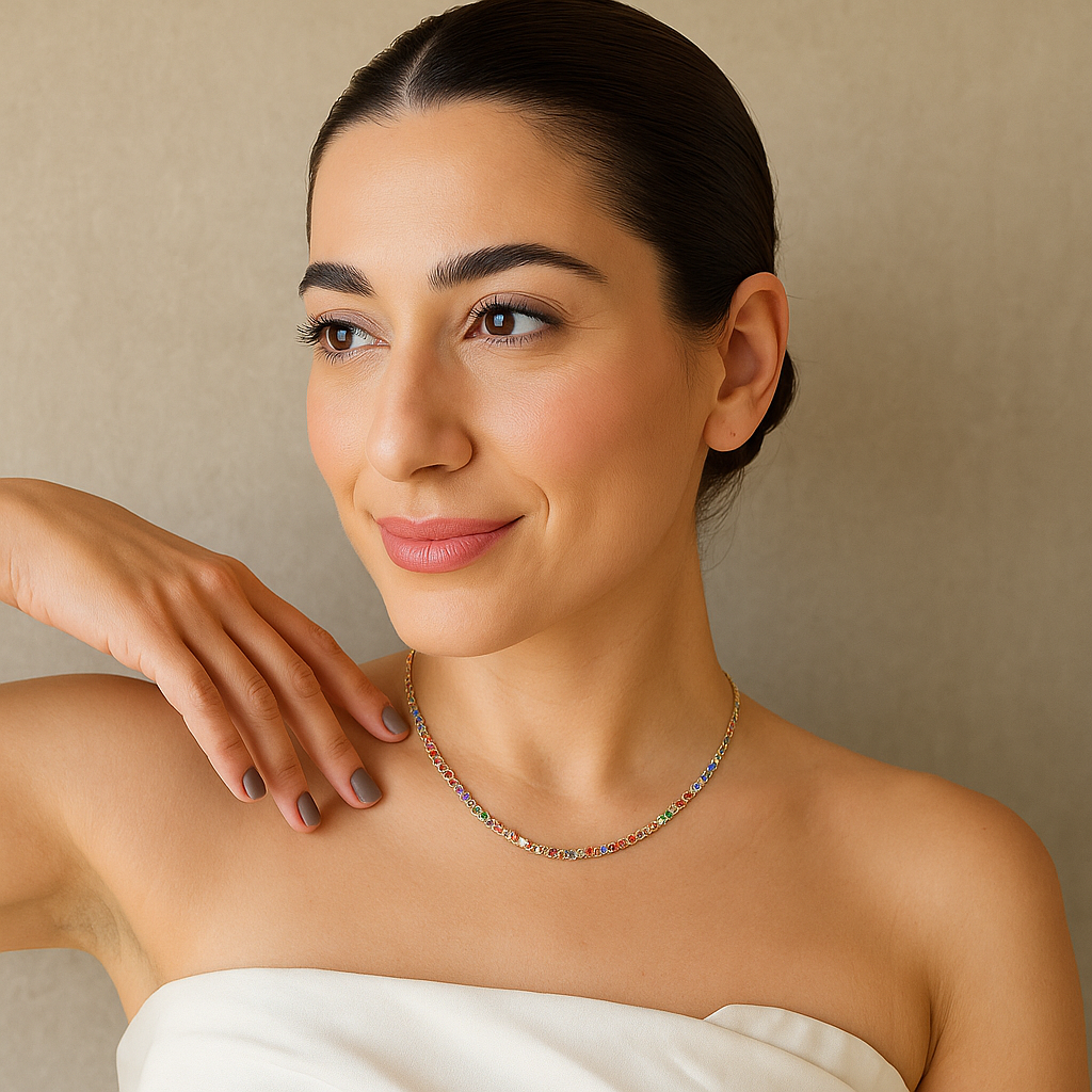 Colar Dourado Chocker Riviera Pedras Coloridas