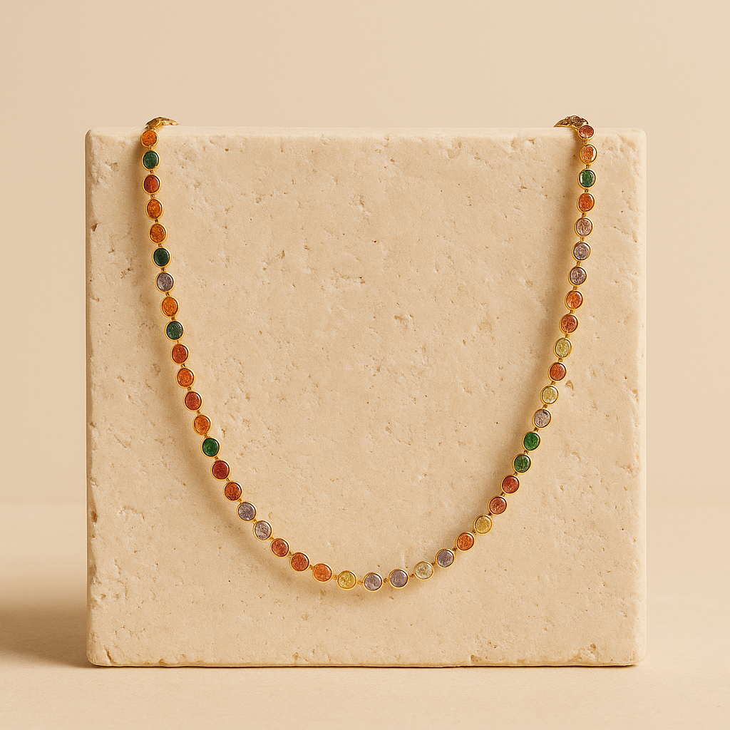 Colar Dourado Chocker Riviera Pedras Coloridas