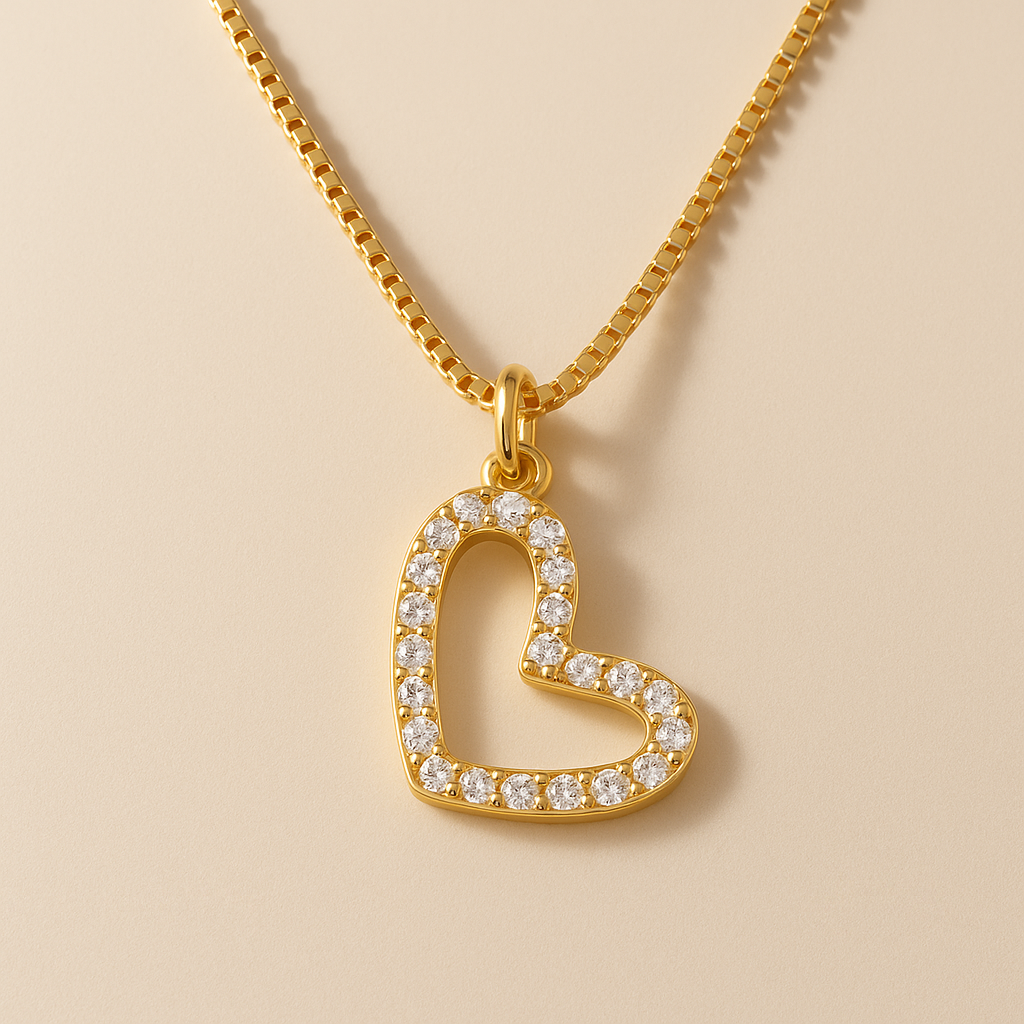 Colar Dourado de Coração Irregular Vazado com Zircônia