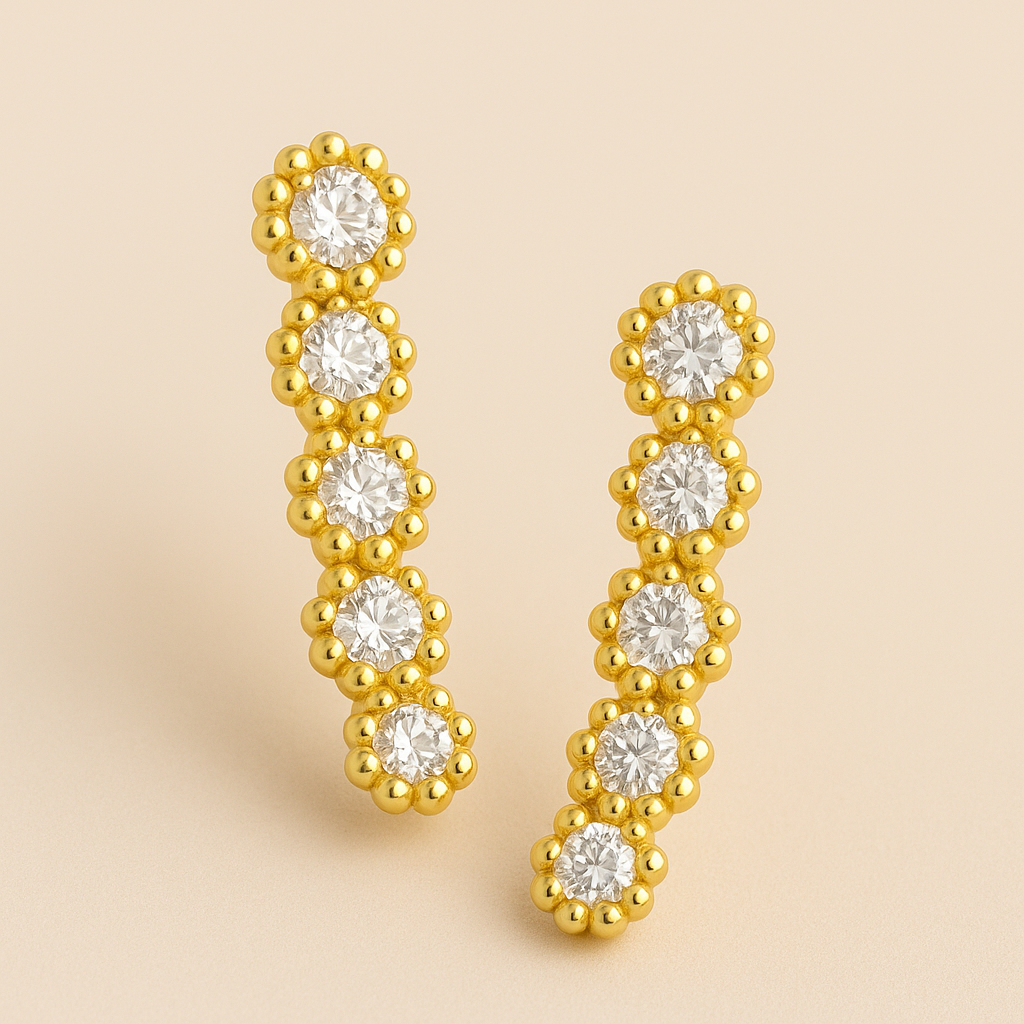 Brinco Dourado Ear Cuff 5 Pedras Zircônia