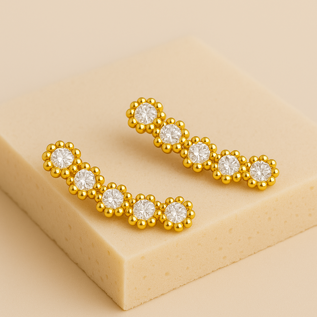 Brinco Dourado Ear Cuff 5 Pedras Zircônia