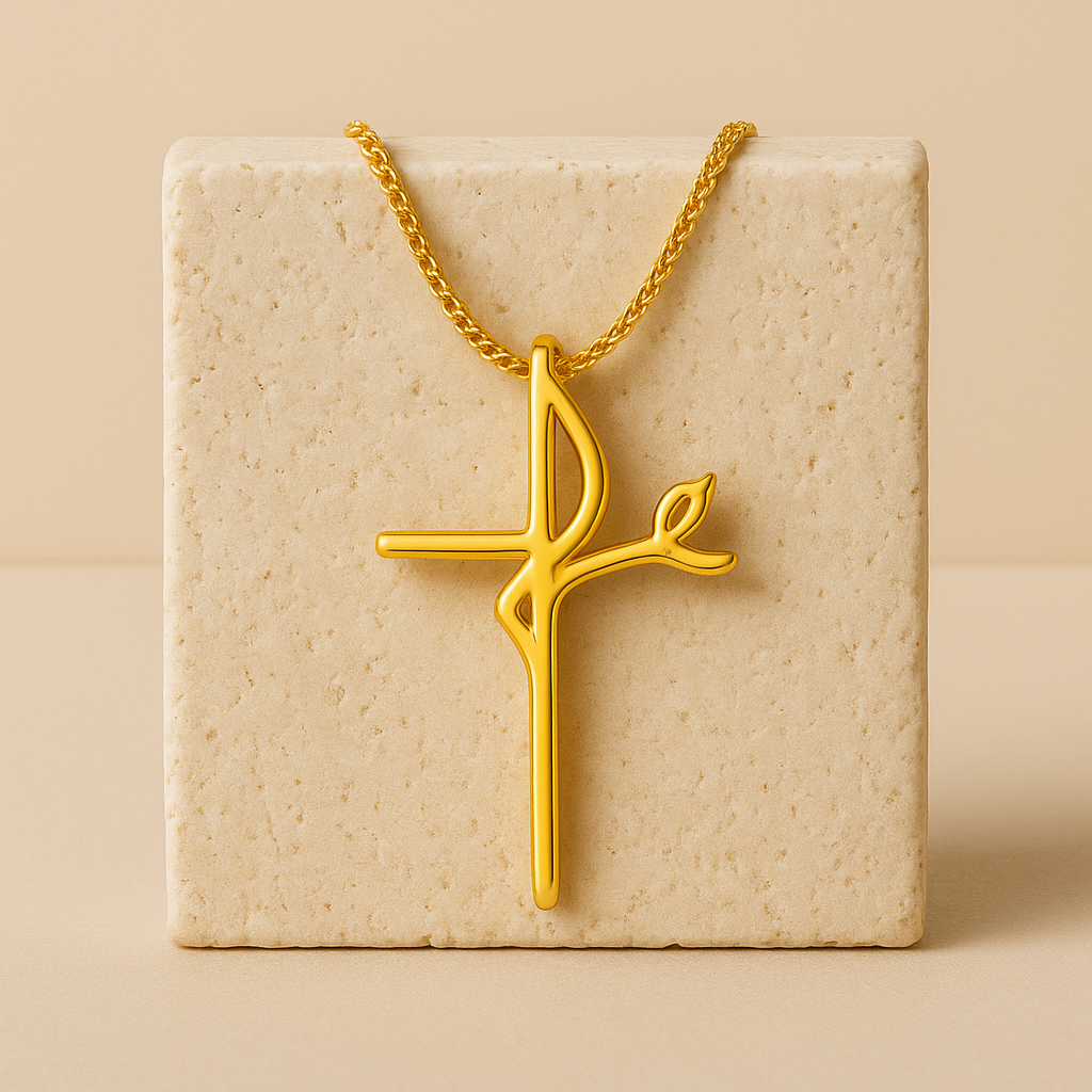 Colar Fé Dourado Com Pingente de Cruz