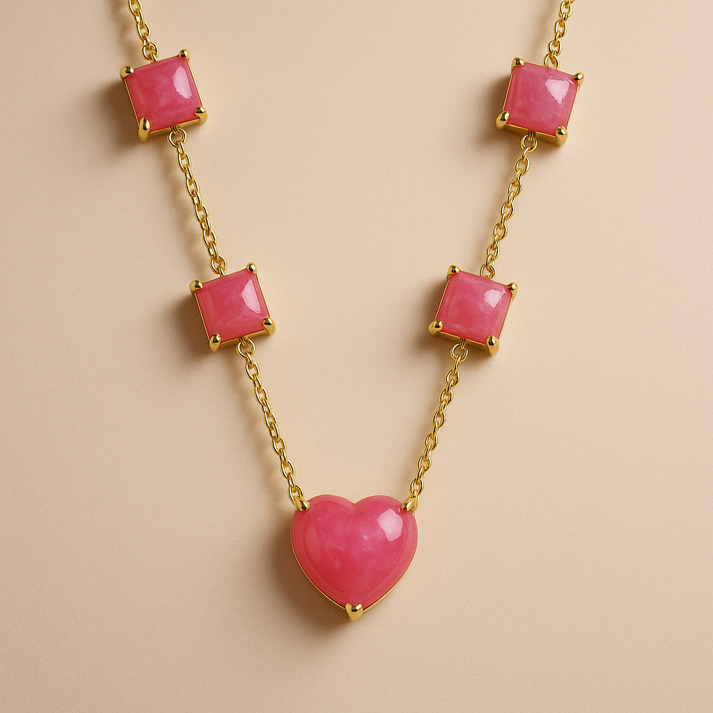 Colar Bettina Dourado com Coração Rosa