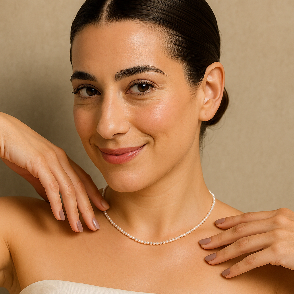 Colar Choker de Pérolas Dourado