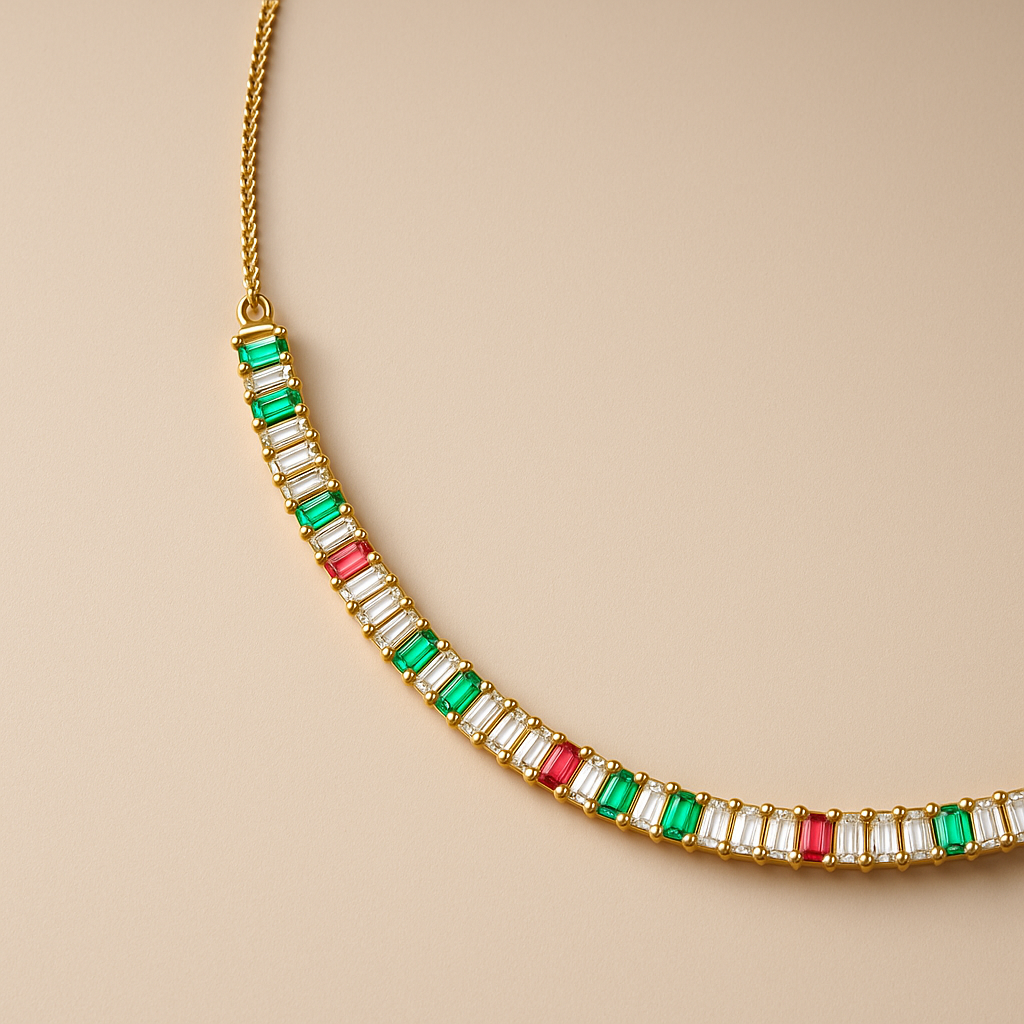 Colar Choker de Pedras Coloridas Dourado
