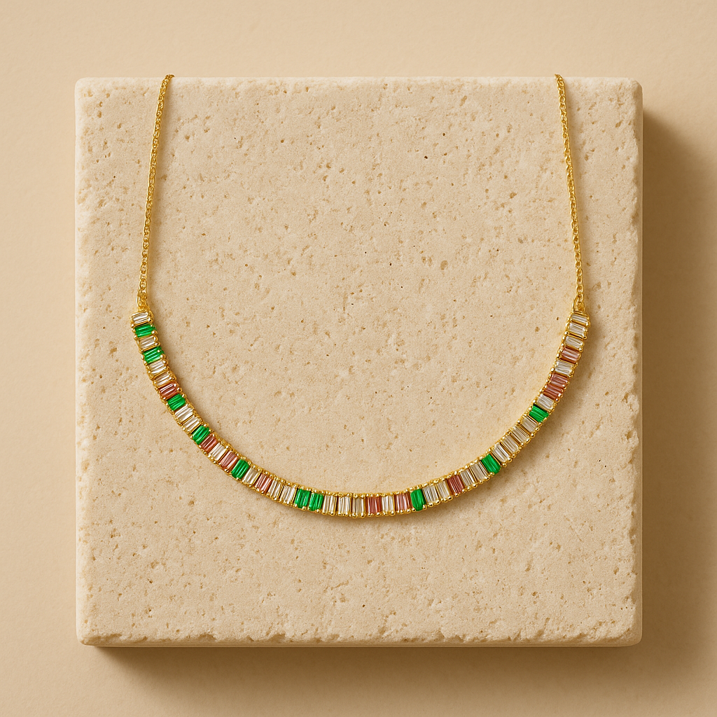 Colar Choker de Pedras Coloridas Dourado