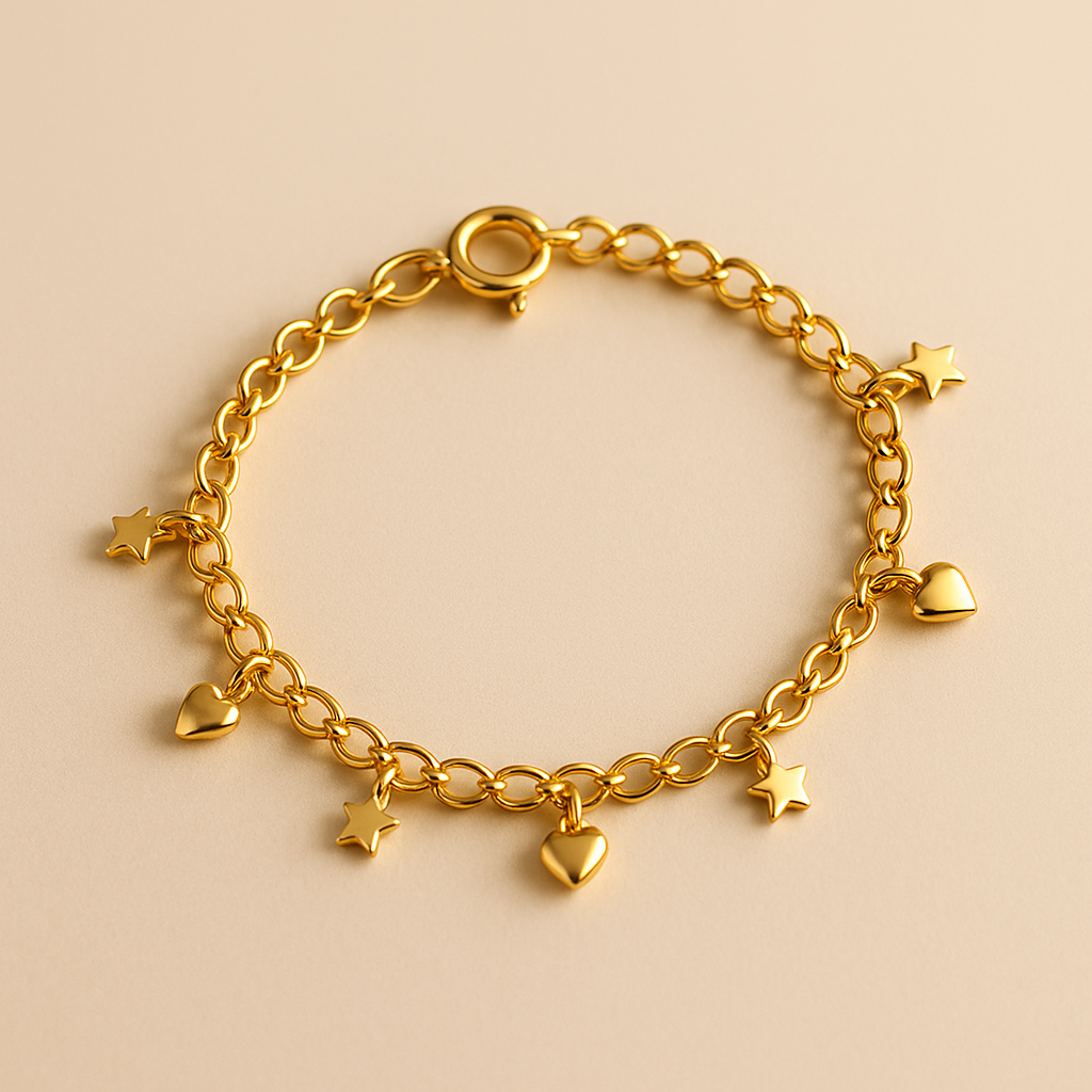 Pulseira Sky Dourada com Corações e Estrelas