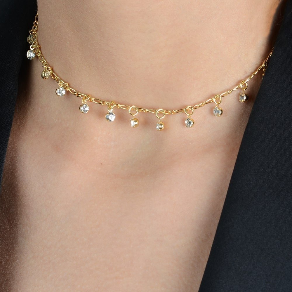 Chocker Lumière Dourada com Pontos de Luz e Extensor