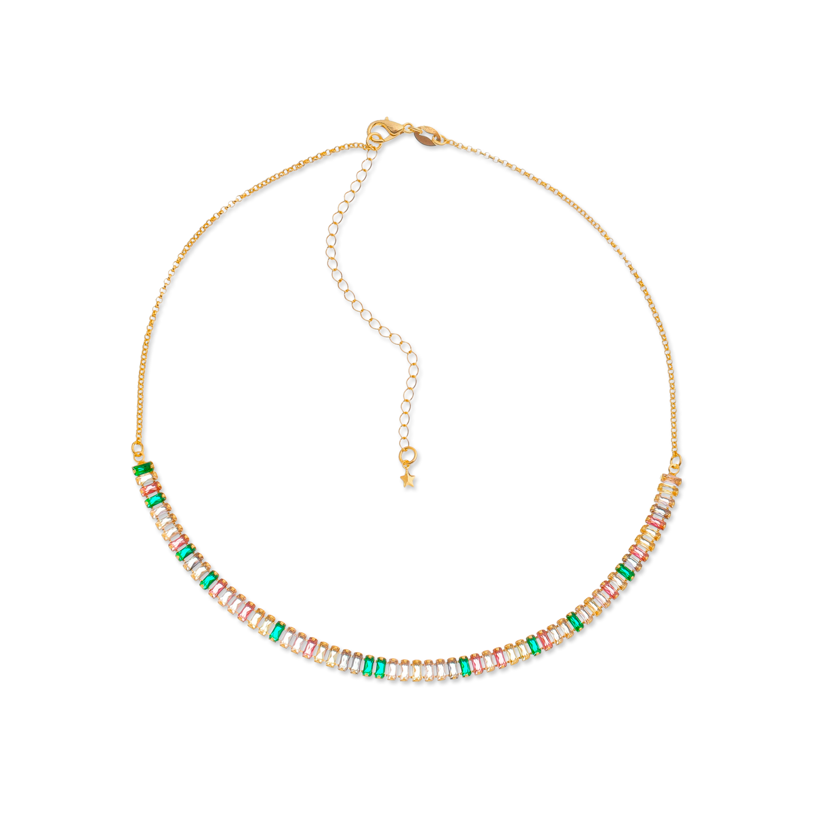 Colar Choker de Pedras Coloridas Dourado