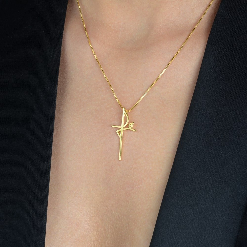 Colar Fé Dourado Com Pingente de Cruz